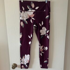 Athleta Burgundy Floral Leggings